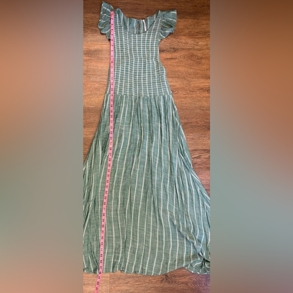 Free People XS Green Striped Maxi Dress Boho Flutter Sleeve - Picture 5 of 7